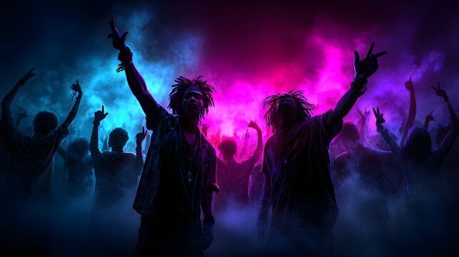 Feiernde Menschen im Neonlicht &ndash; Energiegeladenes Nachtleben und Festival Atmosph&auml;re 