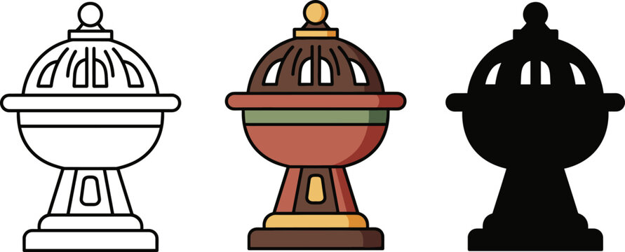 Traditional incense burner bowl icon for temple or ceremony vector illustration.