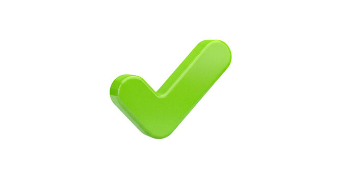Bright green checkmark icon indicating approval or confirmation isolated on transparent background
