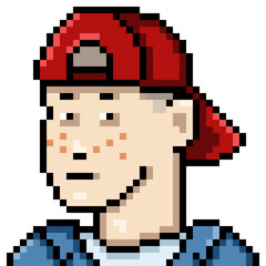 Obraz premium Vector Pixel Art Character - Young Man in Red Cap