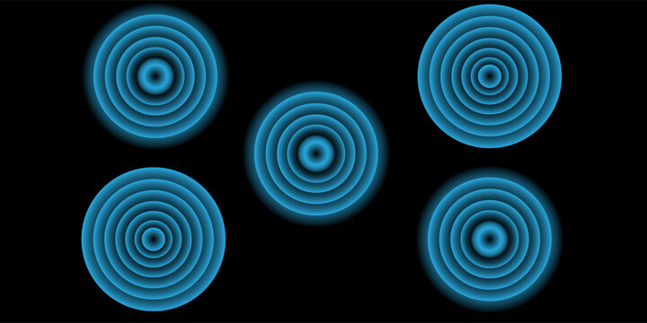 Sound wave. Signal concentric circle. Round light effect. Wifi range. Radio station signal. Water ripple with circle waves. A place or a painful point. Radar screen. Vector effect.