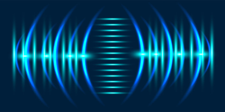 Abstract Blue Sonar sound waves background. Modern Signal concentric circles. Sonar wave and echo sounding. Digital Audio Sound Equalizer Effect. Dynamic vibration. Equalizer technology background.