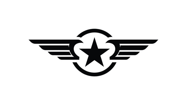 Winged star emblem design with a circular frame a striking silhouette