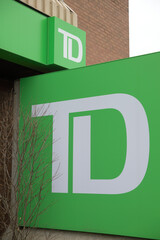 Obraz premium close-up of corporate logo of Toronto Dominion bank branch outside 1511 Bayview Av, East York, Toronto