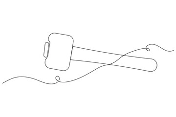 Fototapeta premium Hammer, continuous single line drawing, minimalist style, isolated outline illustration tool concept