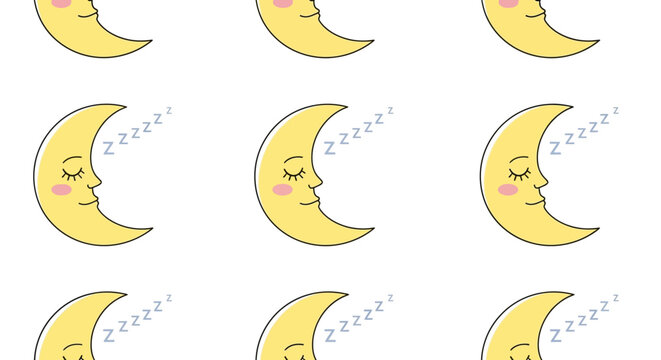 Smiling crescent moon faces in profile.