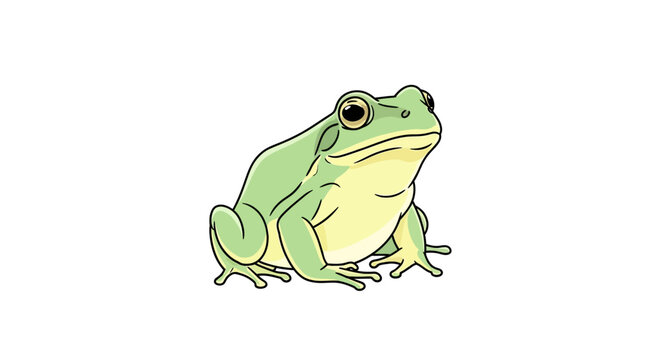 Green Frog Sitting on Ground Looking.