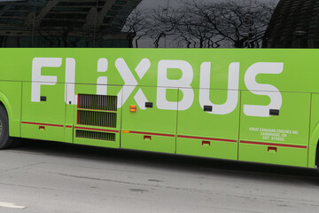 Fototapeta premium detail of a Flixbus on the street in Toronto, Canada