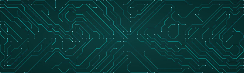 Obraz premium Futuristic Teal Circuit Board Pattern Abstract Technology Background with Digital Connections and Data Flow Lines