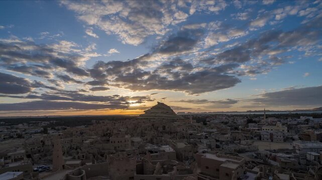 Sunset timelapse over Shali Fortress in Siwa Oasis, Egypt
