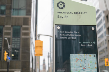 Fototapeta premium Bay St location marker in Toronto Financial District