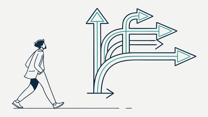 Fototapeta premium Abstract Decision Making Concept with Multiple Arrows, Path Choice and Strategy Vector Illustration