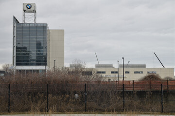 Fototapeta premium former location of BMW Toronto at 11 Sunlight Park Rd viewed from Bayview Av, Don Valley trail, Toronto