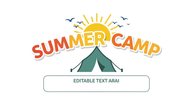 Summer camp logo vector, editable text area