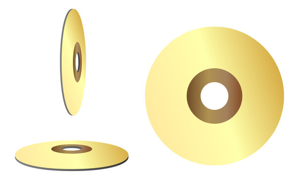 Disco dorado blu-ray, dvd-rom o cd-rom. Icono retro de cine, m&uacute;sica, televisi&oacute;n y entretenimiento. Ilustraci&oacute;n vectorial con colores degradados para sitio web, app, folleto y otros.
