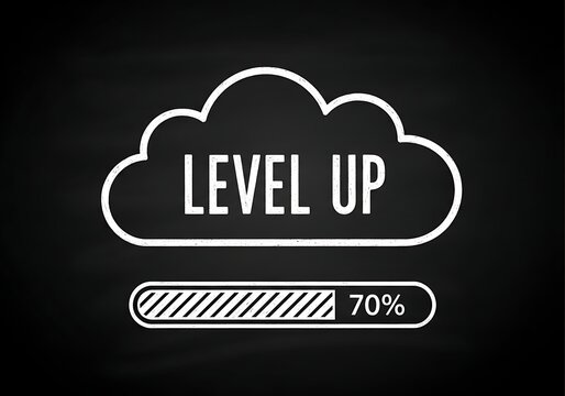 White level up cloud icon with loading bar on black background