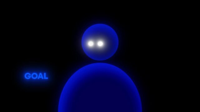 Futuristic Blue Avatar Silhouette with Animated Goal Keyword, Conceptual AI and Motivation Loop