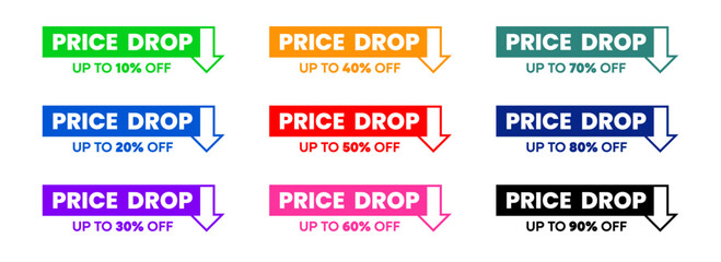 Obraz premium Price Drop Up To Discount Set with 10 20 30 40 50 60 70 80 90 Percent Off Labels