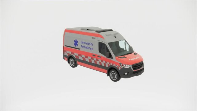 ambulance car on white background 360 animation