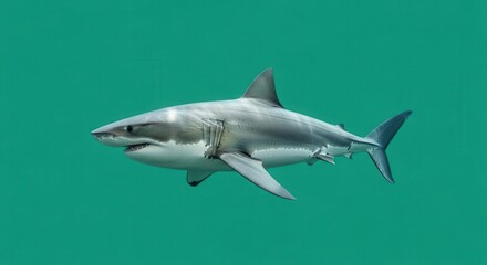 Naklejka premium Majestic oceanic shark swimming in vibrant turquoise waters for marine life themed image