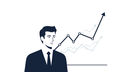 Flat minimalist illustration of entrepreneur monitoring expense trends b © Artbibun