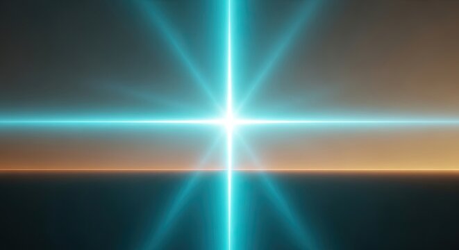 Cyan glowing cross shape with light rays on gradient background