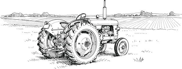 Obraz premium Vintage tractor in a rural landscape