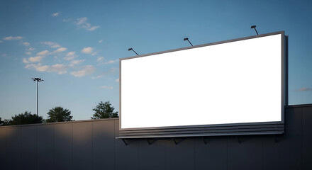 Obraz premium Large blank billboard on wall with blue sky and trees