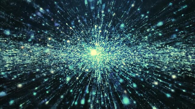 未来的な光の粒子が広がる抽象動画デザイン。