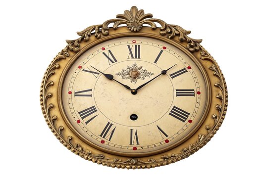 Antique gold clock face isolated on transparent background