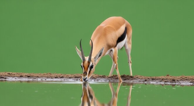 Nocturnal Animal Drinking Water from a Reflective Pond in Natural Habitat