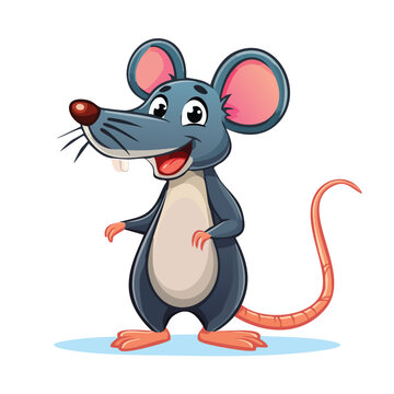 Cartoon mouse character with big ears and happy expression isolated