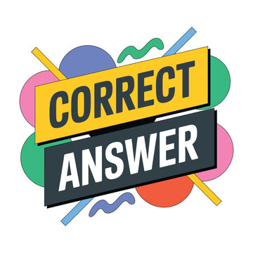 A colorful graphic with correct answer signs and shapes