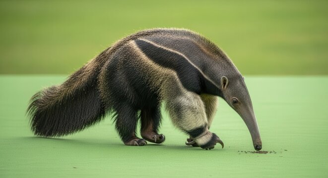 Unique Anteater Walking on Green Surface with Natural Background