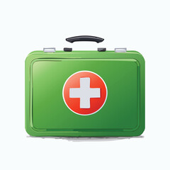 Fototapeta premium Green first aid kit illustration with red cross symbol isolated on white