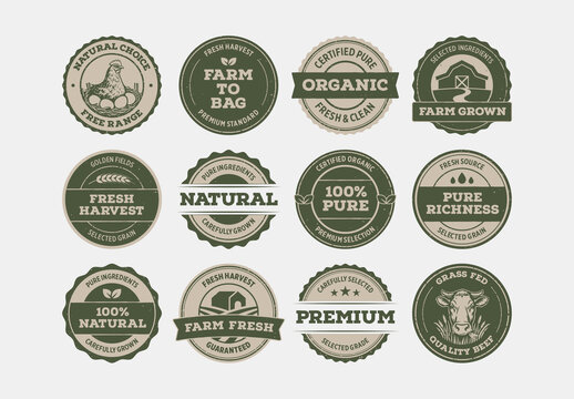 Rustic Farm Organic Sticker Badge Set & Vintage Label Designs