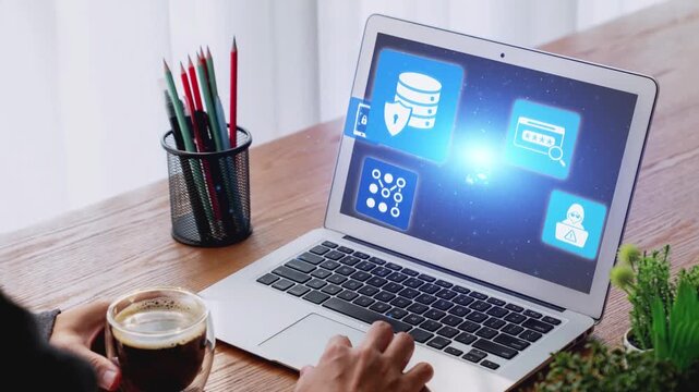 Data privacy and cyber security icons show encryption, data privacy safeguards, and cyber security defense. Data privacy ensures cyber security protection and access control. Gist