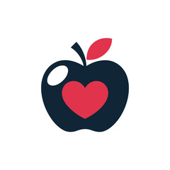 Obraz premium A stylized illustration of a dark blue apple with a red heart