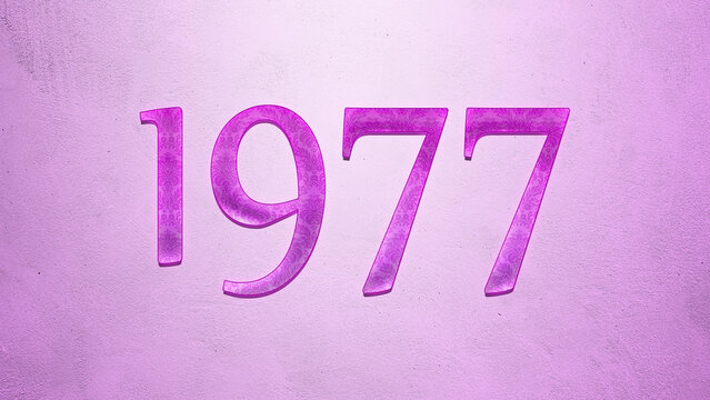Purple text effect of number 1977 on light background.