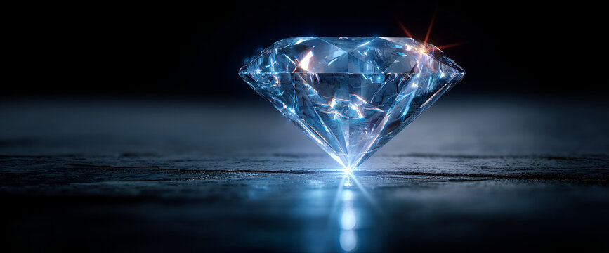 A stunning, gem shines brightly against a dark backdrop. Its multifaceted surface reflects light, creating a dazzling display
