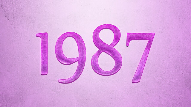 Purple text effect of number 1987 on light background.