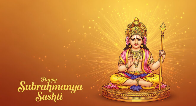 Hindu god subrahmanya swami or kartikeya statue with trident