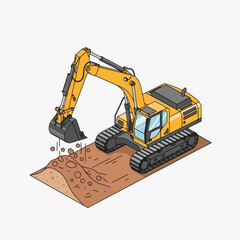 Obraz premium Heavy-duty yellow excavator digging earth on a construction site.