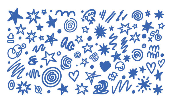 A vibrant collection of blue doodles on a white background