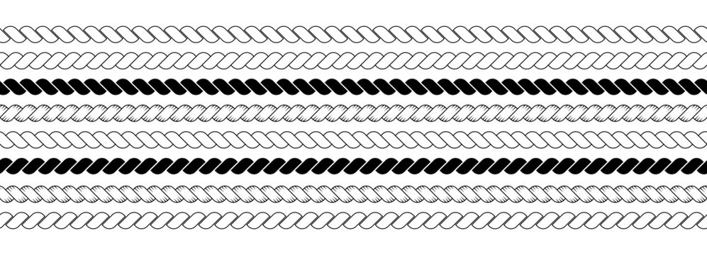 Rope cord brush for wavy knit knot and shape string cowboy. Pattern vector nautical for  western border and frame. Rope decorative outline for nautical design.