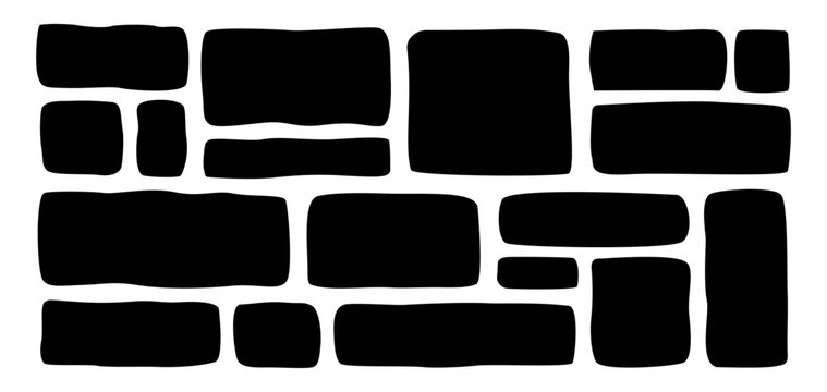 Rectangle irregular organic set with black cute vector shape frame box. Hand drawn rough collage with abstract wavy background. Text rectangle banner with figure graphic shape