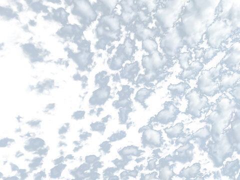 Scattered small cloud elements isolated on transparent background sky texture. Alto-cirro-cumulus clouds pattern isolated.