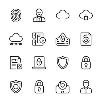Islamic Cybersecurity Line Icons Set, Data Protection and Privacy Monoline Vector Collection, Transparent Background