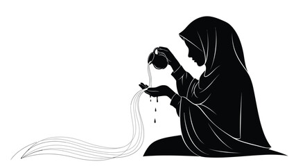 Woman pouring water from a vessel depicted in a striking silhouette © Digonto