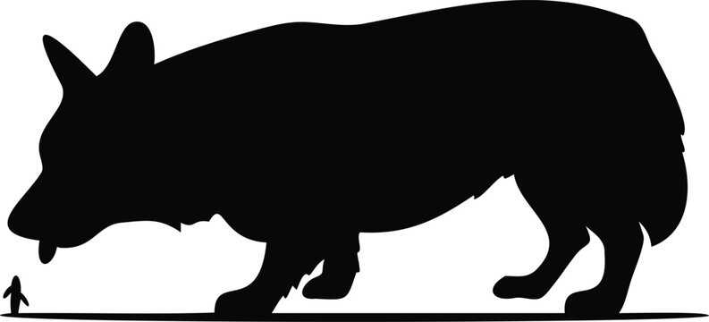 Pembroke Welsh Corgi silhouette vector illustration black and white